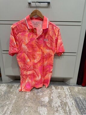 Under Armour Men’s Tropical Leaf Polo — Pink & Orange
